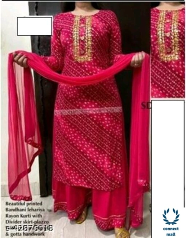 Women Lehriya Print Straight Kurta Palazzo With Dupatta - L, Turquoise